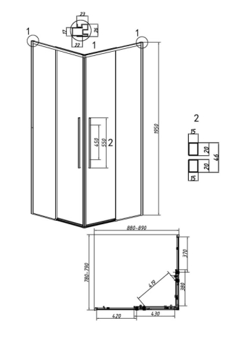 Душевое ограждение Grossman Галакси/Galaxy 300.K33.01.9070.10.00 90*70, 90*80,стекло прозрачное фото 8
