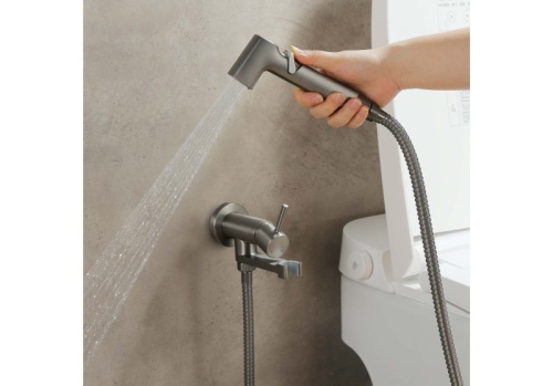 Смеситель скрытого монтажа с гигиеническим душем Aquatek Ника AQ1819BGM, оружейная сталь фото 5