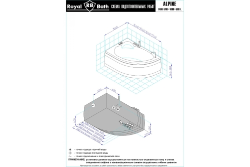 Ванна акриловая с гидромассажем Royal Bath Alpine Standart 140*95, 150*100, 160*100, 170*100 фото 3