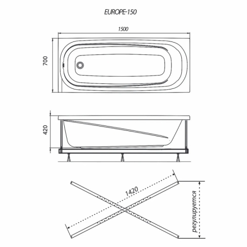 Акриловая ванна 1ACReal Европа 150, 160, 170, 180*70 фото 3