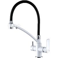Смеситель с гибким изливом и подключением фильтра для кухни Gappo G4348 белый/хром
