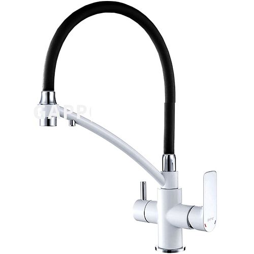 Смеситель с гибким изливом и подключением фильтра для кухни Gappo G4348 белый/хром