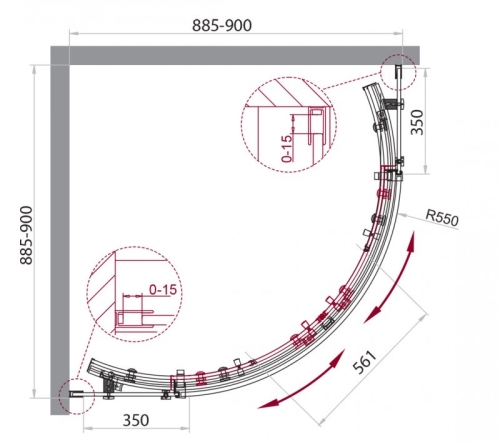 Душевой уголок Bel Bagno Acqua-R-2 80*80, 90*90, 100*100 стекло прозрачное, хром, черный фото 2