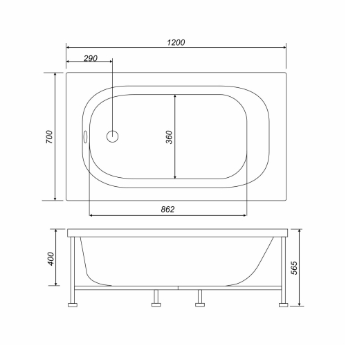 Ванна акриловая Mirsant (Nova) Optima New 120*70, 130*70, 140*70, 150*70, 160*70, 170*70 фото 3