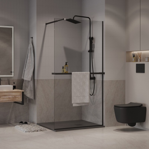 Душевая перегородка Niagara Nova NG-670-ВLACK 80, 100*195, профиль черный