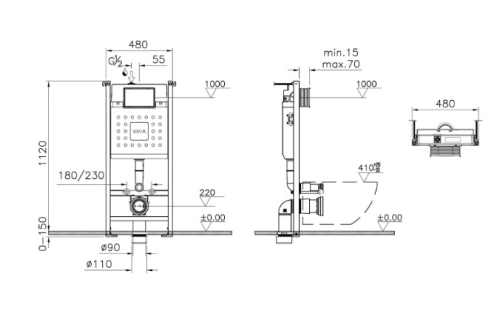 Инсталляция для унитаза VitrA V-Fix Core 732-5800-01 с кнопкой смыва Root R хром, черная матовая фото 2 Инсталляция для унитаза VitrA V-Fix Core 732-5800-01 с кнопкой смыва Root R хром, черная матовая фото 2
