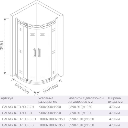 Душевое ограждение BAS GALAXY R-TD 90*90, 100*100 хром/ чёрное фото 2