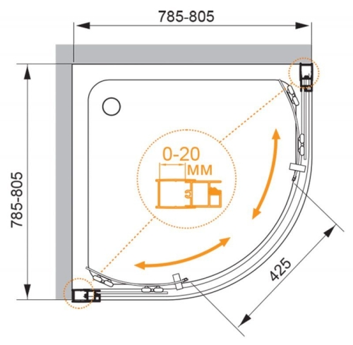 Душевое ограждение Cezares MOMENTO-R-2 80*80, 90*90, 100*100 стекло прозрачное фото 4
