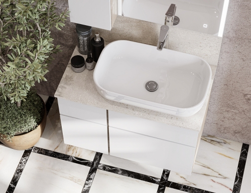 Тумба со столешницей керамогранит с раковиной Лола Aquaton Мишель 80, 100 Белый Софт/Дуб Эндгрейн подвесная фото 6