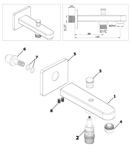 Встроенный смеситель для ванны с 2-функциями Azario Tevis AZ-15490711 (набор) фото 3