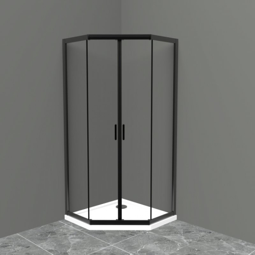 Душевое ограждение BelBagno Uno-195-P-2 90*90 стекло прозрачное, профиль черный фото 2
