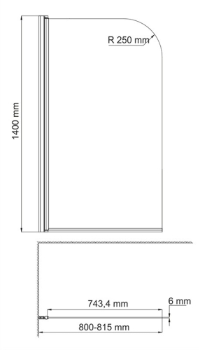 Шторка на ванну Wasserkraft Leine 35P 80 стекло прозрачное, профиль хром фото 3