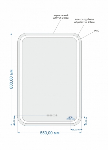 Зеркало с антизапотеванием и часами Cersanit Design Pro 050 55*80, 80*55 фото 7