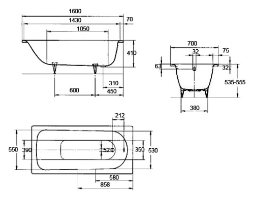 Ванна стальная Kaldewei Saniform Plus 160, 170*75 3,5мм фото 3