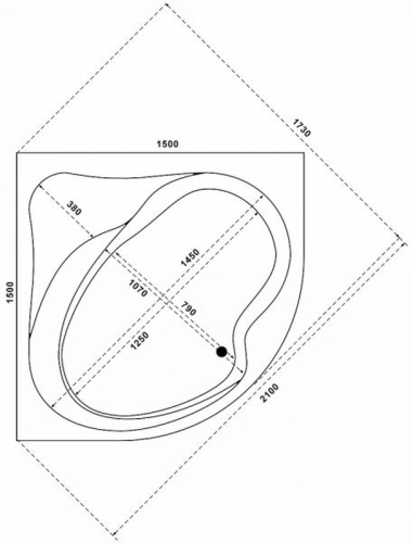 Ванна акриловая BAS Аура 150*150 с каркасом фото 2