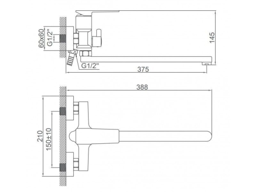 Смеситель для ванны с дл изливом Ledeme L2278B черный фото 2