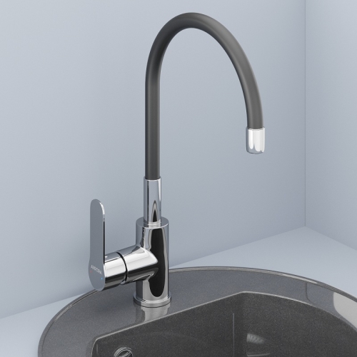 Смеситель для кухни с гибким изливом Avrora Kitchen AV9002 хром, излив белый, серый, черный фото 2