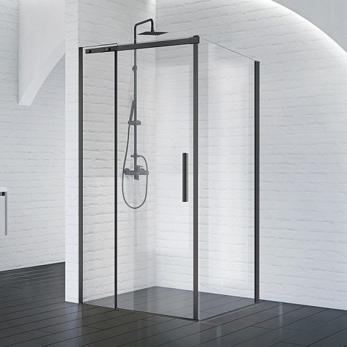 Душевой уголок Bel Bagno Acqua-AH-1 120*90, 130*90, 140*90, 150*90 стекло прозрачное, профиль черный
