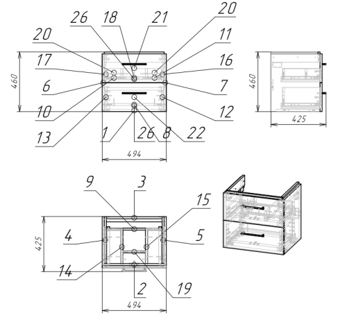 Тумба с раковиной Cersanit Lara 50, 60, 70, 80 подвесная белая фото 5
