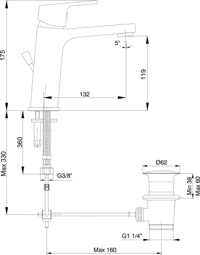 Смеситель с донным клапаном для раковины E.C.A Tiera 102188012EX хром фото 2