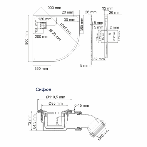 Душевой поддон SMC Wasserkraft Elbe 90*90 черный фото 2