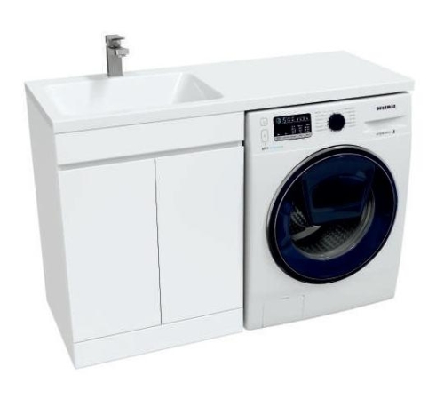 Тумба с раковиной над стиральной машиной Mirsant Next 120 напольная, белая