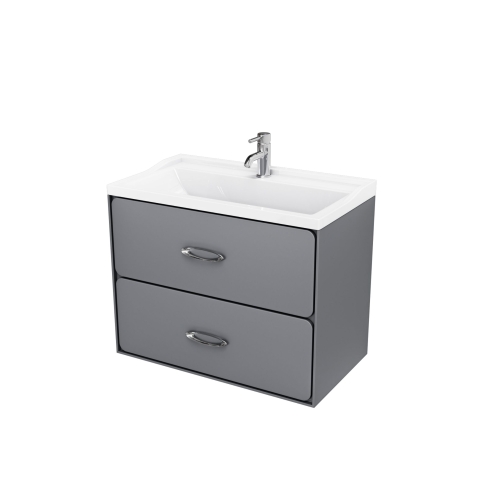Тумба с раковиной Mirsant Viva 80, 100 подвесная, серая матовая