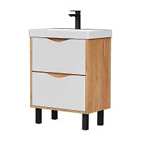 Тумба с раковиной Volna Barney 60 напольная, белый/Дуб гудзон