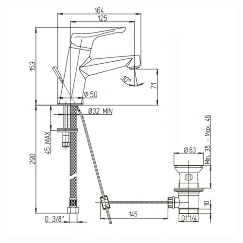 Смеситель с донным клапаном для раковины Paini Bios 05CR211LMKM хром фото 3