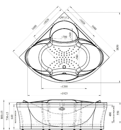 Ванна акриловая Radomir Филадельфия 168*168 + каркас фото 3