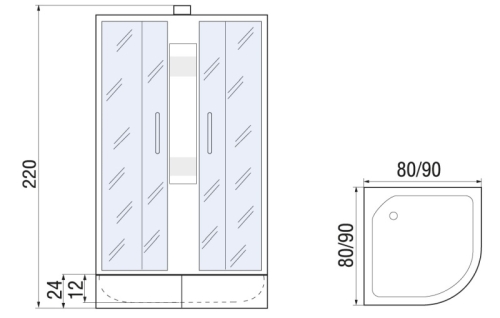 Душевая кабина River NARA Light XL 80*80, 90*90/24 МТ средний поддон без крыши фото 2