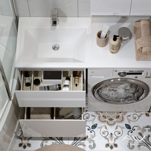 Тумба с раковиной Alavann Soft Silver 120 L,R (Ум Даллас120) напольная белая/серые вставки фото 3