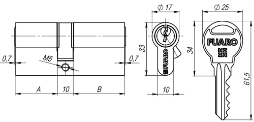 Цилиндровый Fuaro механизм R300/60 mm (25+10+25) AB бронза 5 кл. фото 2