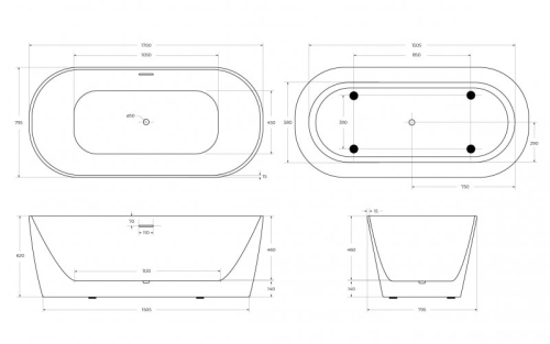 Ванна акриловая BelBagno BB415 170*79,5 фото 6