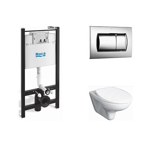 Набор Roca Mateo унитаз подвесной + инсталляция, кнопка хром