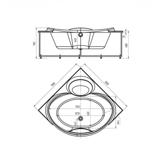 Ванна Aquatek Эпсилон 150*150 фото 2