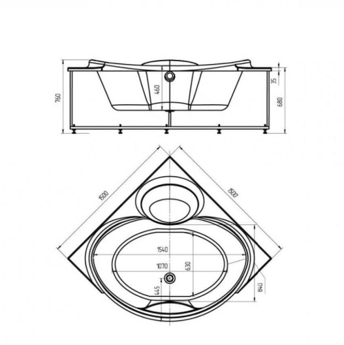 Ванна Aquatek Эпсилон пневматическое управление 150*150 гидромассажная фото 4