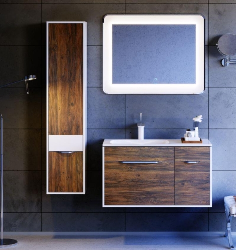 Тумба с умывальником Aqwella  MALAGA 90 L/R подвесная крафт тёмный фото 2