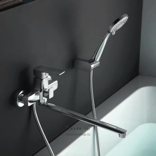Смеситель с длинным изливом для ванны Ledeme L2280 хром (лейка и шланг в комплекте) фото 3