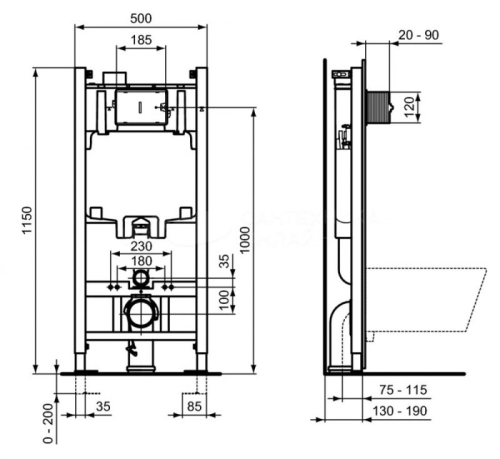 Инсталляция Ideal Standard ProSys Eco Frame 2.0 (R046367) Кнопка чёрная, белая, хром  фото 4