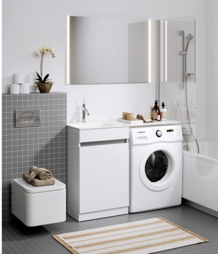 Тумба с корзиной с раковиной над стиральной машиной Aqwella Forma 115 белая фото 2