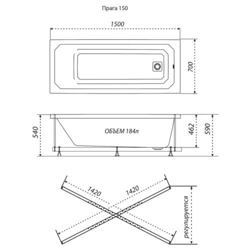 Акриловая ванна Тритон Прага 150*70, 170*70, 180*80 + каркас фото 7