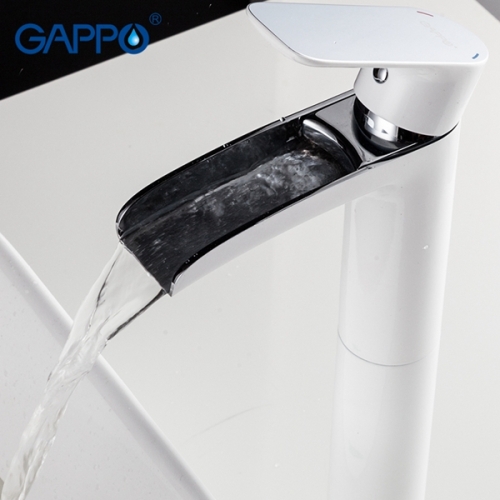 Смеситель с каскадным изливом высокий для раковины Gappo Noar G1048-31 белый/хром фото 2