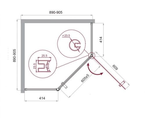Душевое ограждение BelBagno Uno-195-P-1 90*90, 100*100 стекло прозрачное, профиль черный фото 2