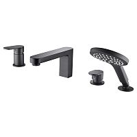 Смеситель врезной на борт ванны 4 отв. Wasserkraft Elbe 7455 черный Soft-touch