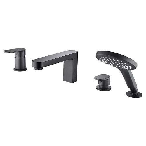 Смеситель врезной на борт ванны 4 отв. Wasserkraft Elbe 7455 черный Soft-touch