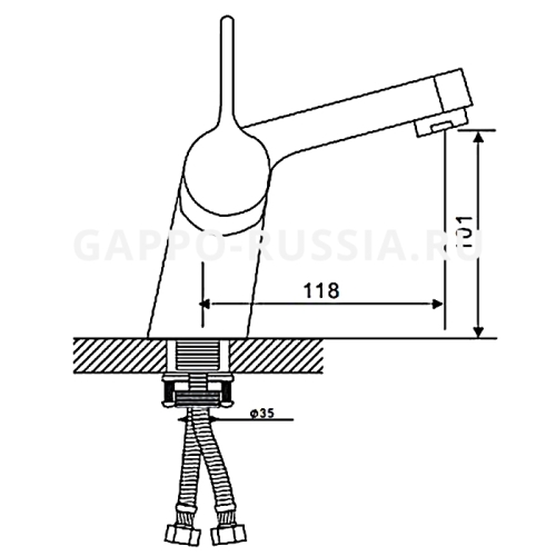 Смеситель врезной на борт ванны 1 отв. Gappo G1204 фото 2