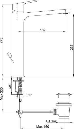 Смеситель высокий с донным клапаном для раковины E.C.A Tiera 102188014EX хром фото 2 Смеситель высокий с донным клапаном для раковины E.C.A Tiera 102188014EX хром фото 2