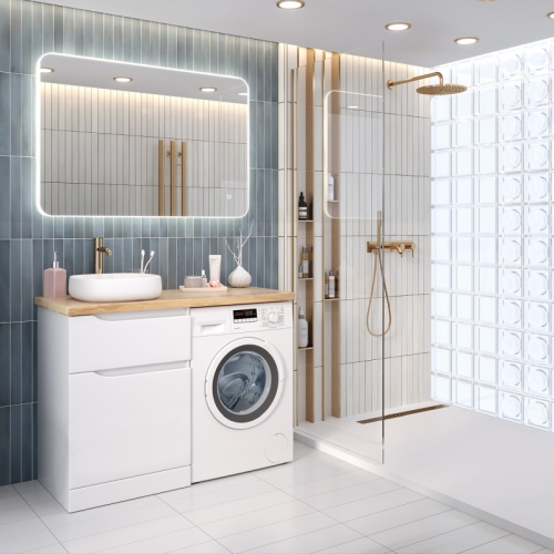 Тумба со столешницей для стиральной машины Aqua de Marco Nordic 120 напольная, массив ясеня фото 7