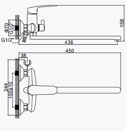 Смеситель с длинным изливом для ванны Ledeme L2272 хром (лейка и шланг в комплекте) фото 2